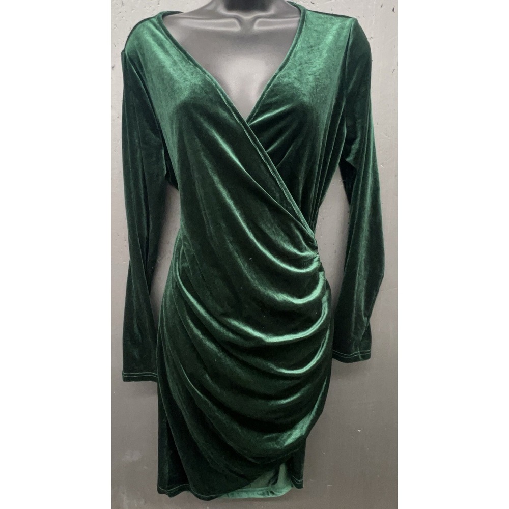 Green Velvet Dress XL Ruched Elegant Dark Romantic Whimsigoth Christmas Cocktail